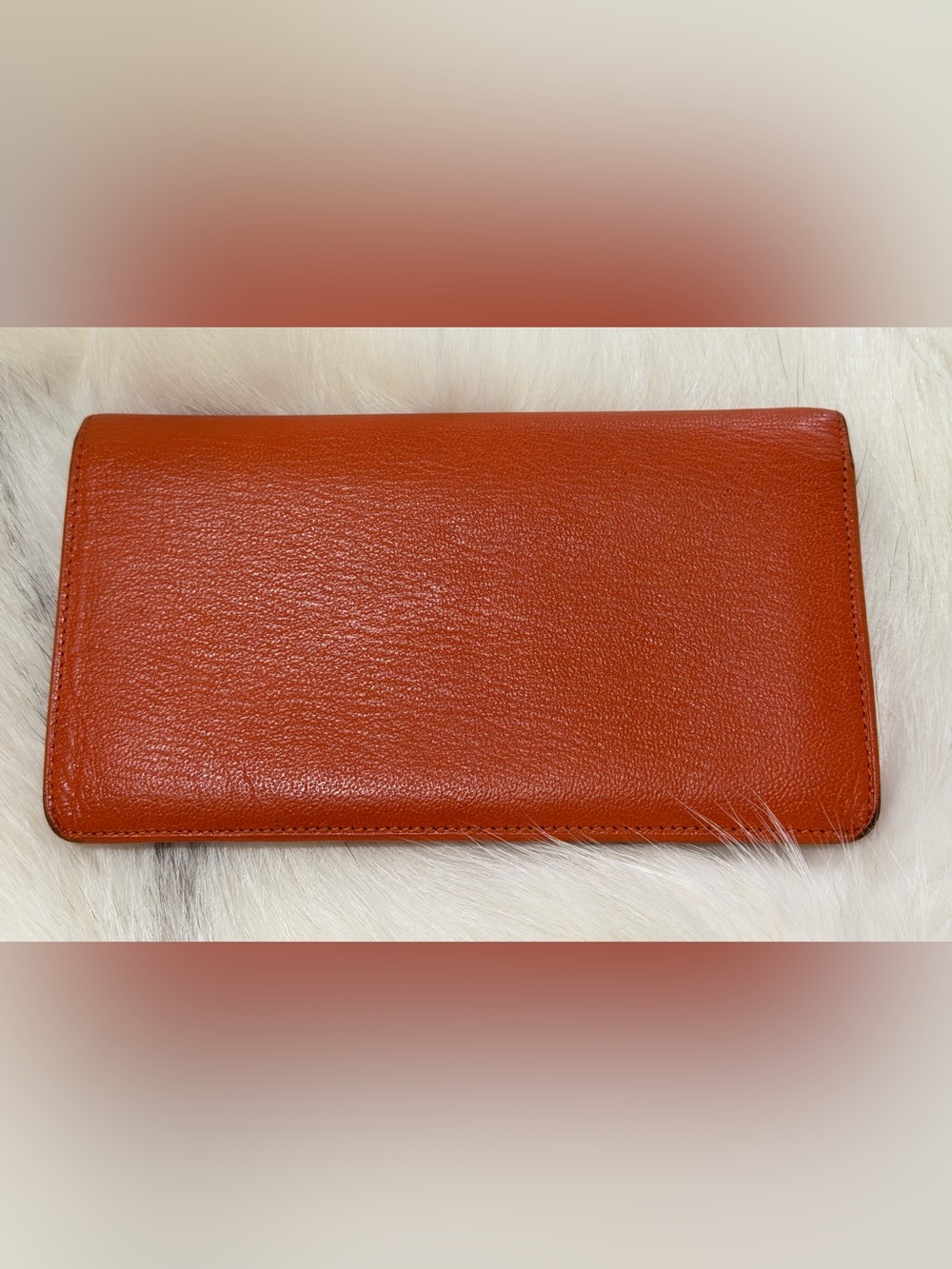 CHANEL Orange Calfskin Leather Bi Fold Long Slim Wallet W/ AUTHENTICITY CARD EUC - Picture 3 of 16